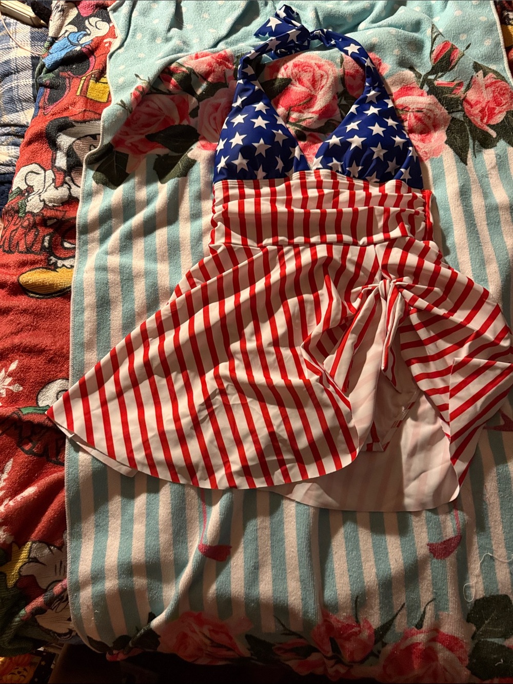 Stars & Stripes Halter Swim Dress - Patriotic Red, White & Blue